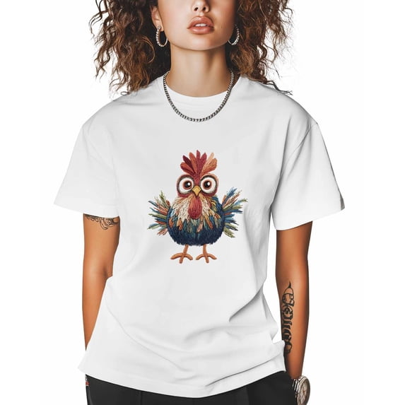 T Shirts for Women Short Sleeve Cotton Crewneck T-Shirt, Rooster Animal Line Style Tee Tops Casual Basic T-Shirts, XS-5XL White XS