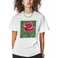 thumbnail image 1 of T Shirts for Women Short Sleeve Cotton Crewneck T-Shirt, Rose Floral Geometric Striped Tee Tops Casual Basic T-Shirts, XS-5XL White XS, 1 of 7