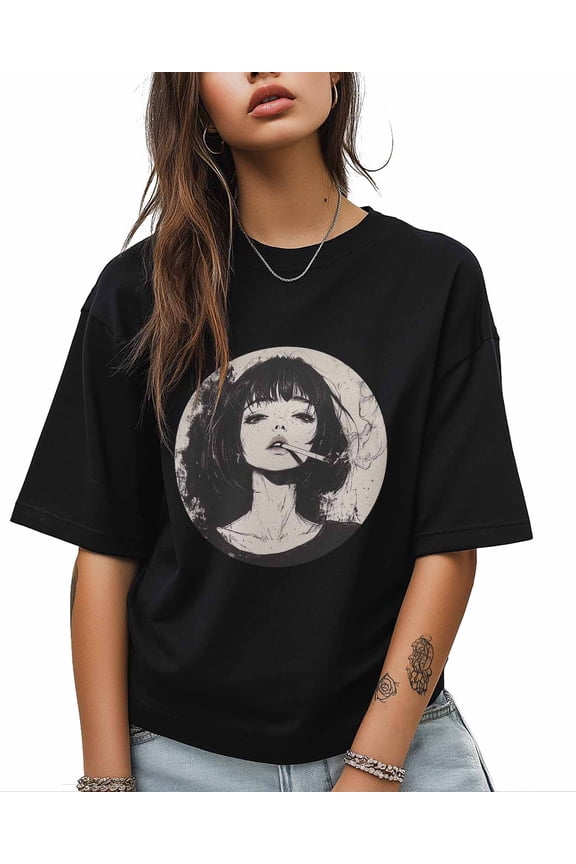 T Shirts for Women Short Sleeve Cotton Crewneck T-Shirt, Smoking Cool Woman Tee Tops Casual Basic T-Shirts, XS-5XL Black M