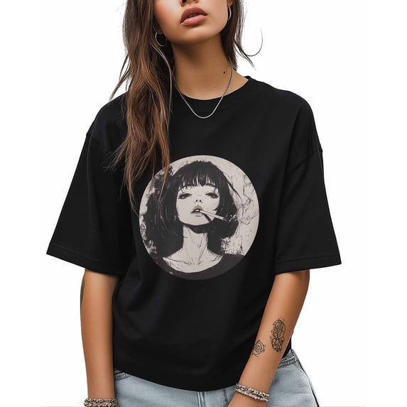 T Shirts for Women Short Sleeve Cotton Crewneck T-Shirt, Smoking Cool Woman Tee Tops Casual Basic T-Shirts, XS-5XL Black XS
