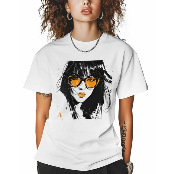 T Shirts for Women Short Sleeve Cotton Crewneck T-Shirt, Woman Avatar Comic Streetwear Tee Tops Casual Basic T-Shirts, XS-5XL White 4XL