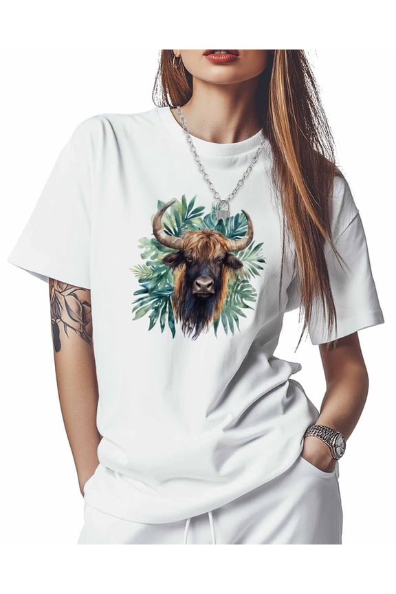 T Shirts for Women Short Sleeve Cotton Crewneck T-Shirt, Yak Leaf Tropical Plants Tee Tops Casual Basic T-Shirts, XS-5XL White M