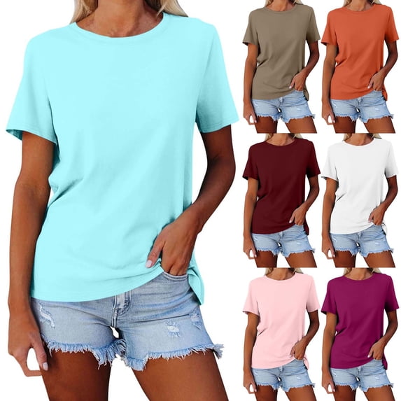 T Shirts for Women Short Sleeve Crewneck Tshirts Solid Color Loose Casual Summer Comfortable Daily Tops Orange M
