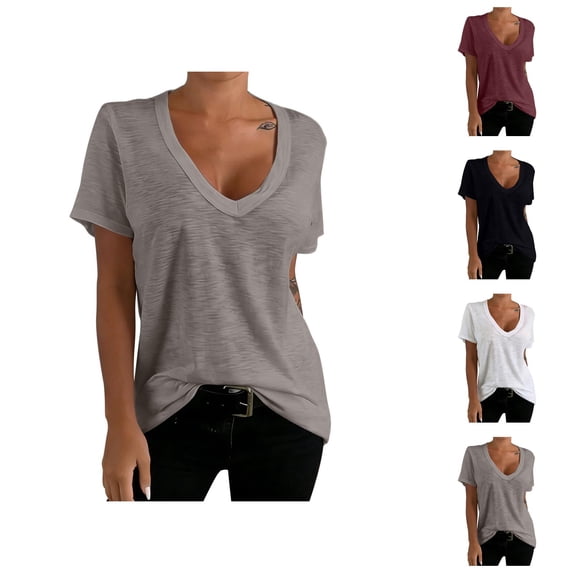 T Shirts for Women Short Sleeve Deep V Neck Plain T-Shirts Undershirt Summer Tees