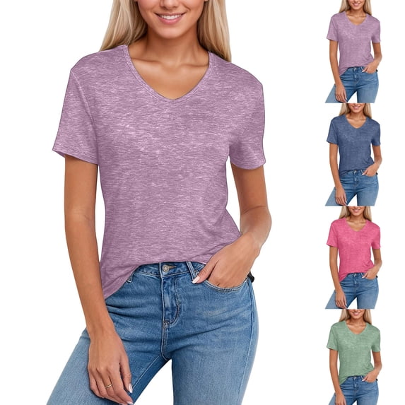 T Shirts for Women Short Sleeve Light Purple Basic Tee Shirt Womens Summer Tops Dressy Tops for Women