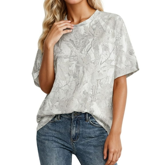 T Shirts for Women Short Sleeve Trendy Maple Leaf Print Crewneck Tee Tops Summer Casual Basic Classic Fit Workout Blouses