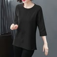 thumbnail image 1 of T Shirts for Women Short Sleeved Round Neck Solid Color Loose T-shirt Black XL, 1 of 6