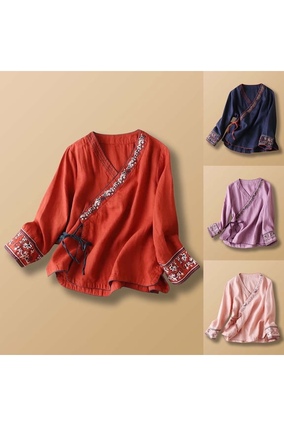 T Shirts for Women Slant Placket Embroidered Loose Fit Top Womens Tees Navy L