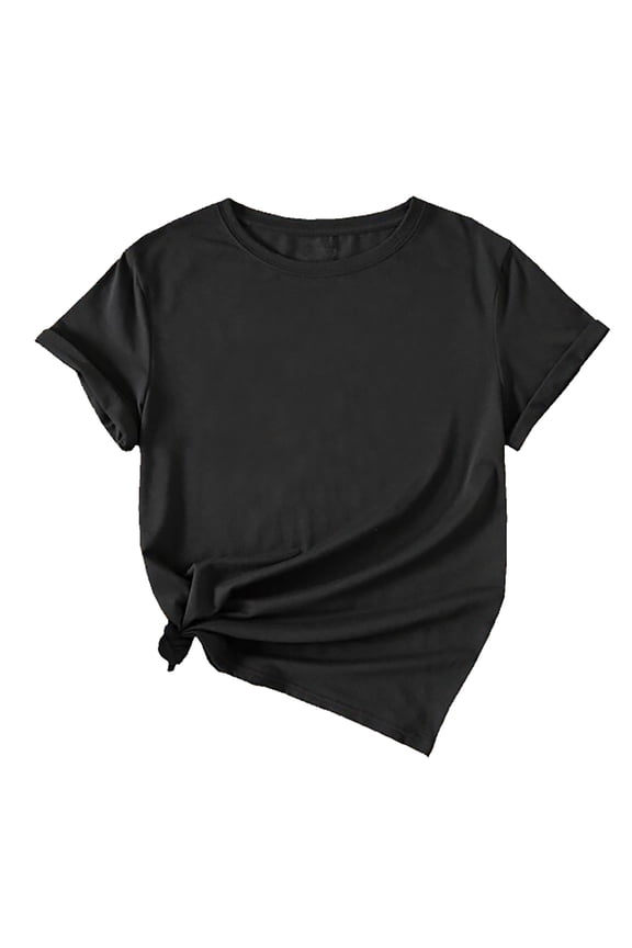 T Shirts for Women Slim Fit Classic Basic Casual Side Knot Short Sleeve Blouse Round Neck Crop Tops Twist Front Tee T-Shirt Black XXL