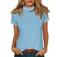 thumbnail image 1 of T Shirts for Women Solid Color Mock Neck Short Sleeve Casual Blouse Summer Tops, 1 of 7