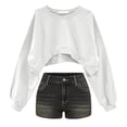 thumbnail image 1 of T Shirts for Women Solid Color Round Neck Long Sleeve Short Women's Sweatshirt Womens Fashion Top Shirts, 1 of 6