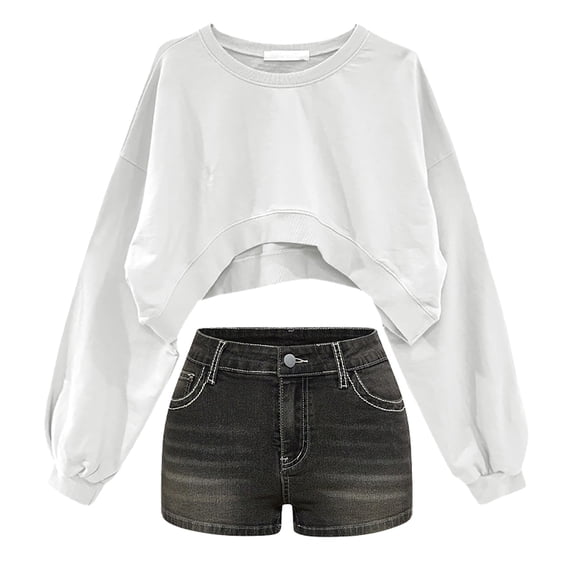 T Shirts for Women Solid Color Round Neck Long Sleeve Short Women's Sweatshirt Womens Fashion Top Shirts