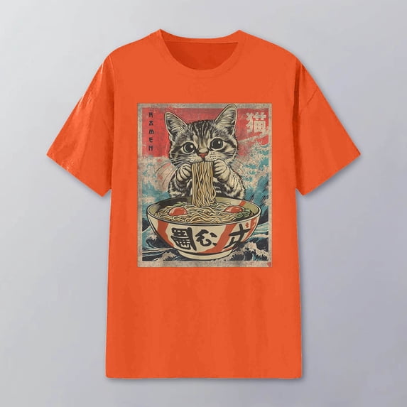 T Shirts for Women Spring Summer Cute Cat Print 2026 Casual Blouses Short Sleeve Crew Neck Vacation Tops