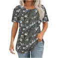 thumbnail image 1 of T-Shirts for Women Spring Summer Floral Print Clothing Tops Women's New Short Sleeve Plus Size T-Shirts Round Neck Pullover Chest Pleated Casual Top, 1 of 6