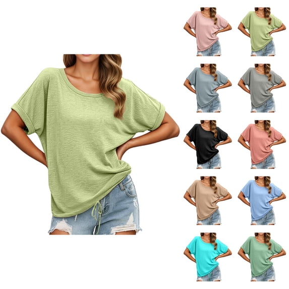 T Shirts for Women Spring Summer Solid Casual Crew Neck Short Sleeve Basic Tops Going out Tops