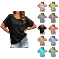 thumbnail image 1 of T Shirts for Women Spring Summer Solid Casual Crew Neck Short Sleeve Basic Tops Going out Tops, 1 of 5