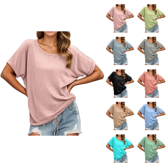 T Shirts for Women Spring Summer Solid Casual Crew Neck Short Sleeve Basic Tops Going out Tops