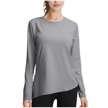 T-Shirts for Women Sprots Yoga Quick Dry Solid Color Crewneck Long Sleeve Loose T-Shirts