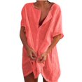 thumbnail image 1 of T Shirts for Women Summer Button Down Short Sleeve Oversized Shirt Casual Beach Swimsuit Cover Up Mini Dress Watermelon Red XL, 1 of 2