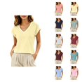 thumbnail image 1 of T Shirts for Women Summer Cap Short Sleeve V Neck Relaxed Fit Plain Tshirts Casual Basic Tee Shirt, 1 of 5