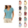 thumbnail image 1 of T Shirts for Women Summer Cap Short Sleeve V Neck Relaxed Fit Plain Tshirts Casual Basic Tee Shirt, 1 of 5