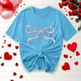 thumbnail image 1 of T-Shirts for Women Summer Casual Fashion Shirts New Bow Ribbon Print Round Neck Short Sleeve Blouses Top, 1 of 4