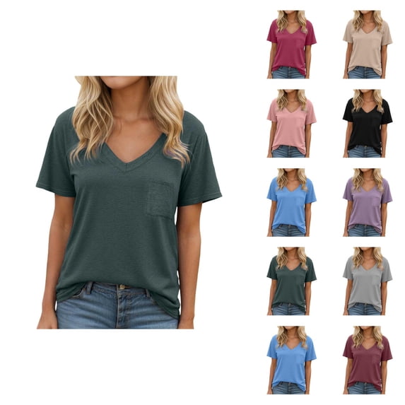 T Shirts for Women Summer Casual Relaxed Fit Short Sleeve V Neck Basic Plain Tshirts Work Shirt Womens Tees