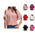 thumbnail image 1 of T Shirts for Women Summer Casual Short Sleeve V Neck Cold Shoulder Relaxed Fit Dressy Casual Tshirts Blouse, 1 of 3