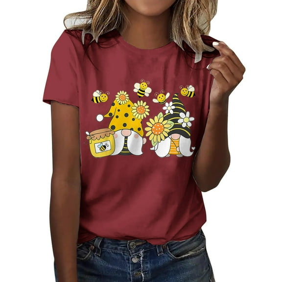 T Shirts for Women Summer Classic Cotton Short Sleeve Crewneck Printed Festival Casual T-Shirt Tops