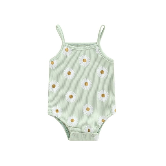 Cenuakty Newborn Baby Summer Romper, Sleeveless Spaghetti Strap Daisy Print One Piece Bodysuit