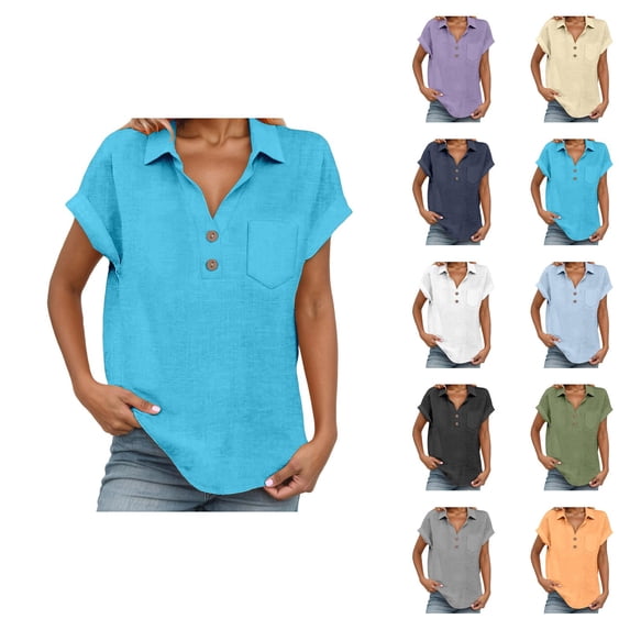 T Shirts for Women Summer Lightweight Short Sleeve V Neck Collared Tshirts Dressy Casual Office Work Shirt