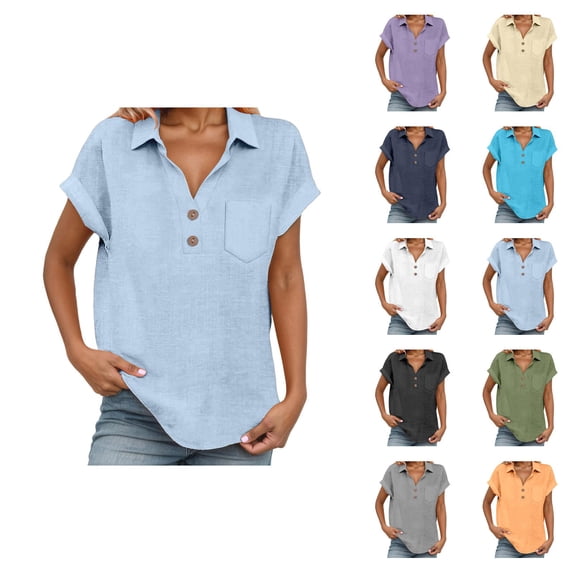 T Shirts for Women Summer Lightweight Short Sleeve V Neck Collared Tshirts Dressy Casual Office Work Shirt