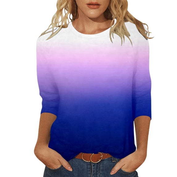 T Shirts for Women Summer Mid Length Shirts Three Quarter Sleeves Shirts Crew Neck Tunic Casual Tops
