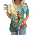 thumbnail image 1 of T-Shirts for Women Summer Short Sleeve Clothing Tops Fashion Print Plus Size Shirts Women's New Round Neck Pullover Chest Pleated Casual Top, 1 of 5