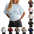 thumbnail image 1 of T Shirts for Women Summer Short Sleeve Tops Round Neck Causal Fashion Basic Fitted Tee by Yigetop Grey XS, 1 of 5