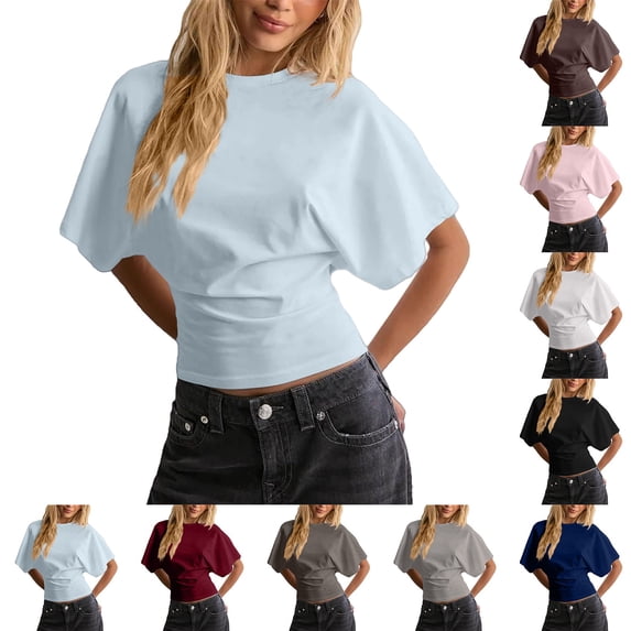 T Shirts for Women Summer Short Sleeve Tops Round Neck Causal Fashion Basic Fitted Tee by Yigetop Pink XS