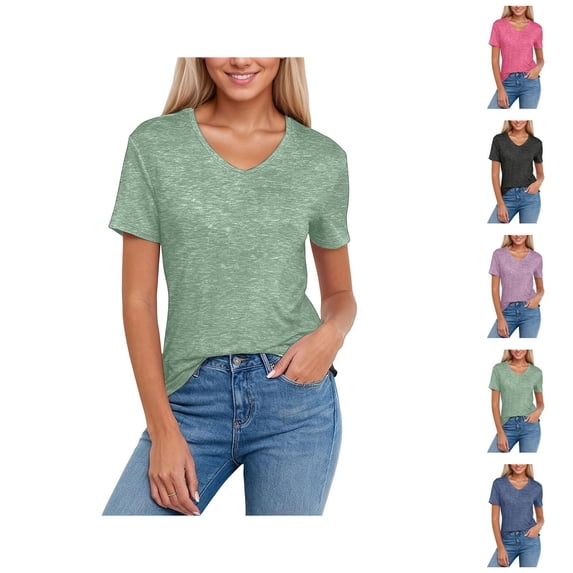 T Shirts for Women Summer Short Sleeve V Neck Casual Loose Plain Tshirts Lightweight Solid Basic Tees