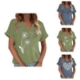 thumbnail image 1 of T Shirts for Women Summer Short Sleeve V Neck Casual Wildflower Graphic Tee Shirt Boho Tops, 1 of 5