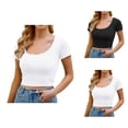 thumbnail image 1 of T Shirts for Women Summer Solid Fashion Casual Crew Neck Short Sleeve Crop Tops Sports Top, 1 of 6