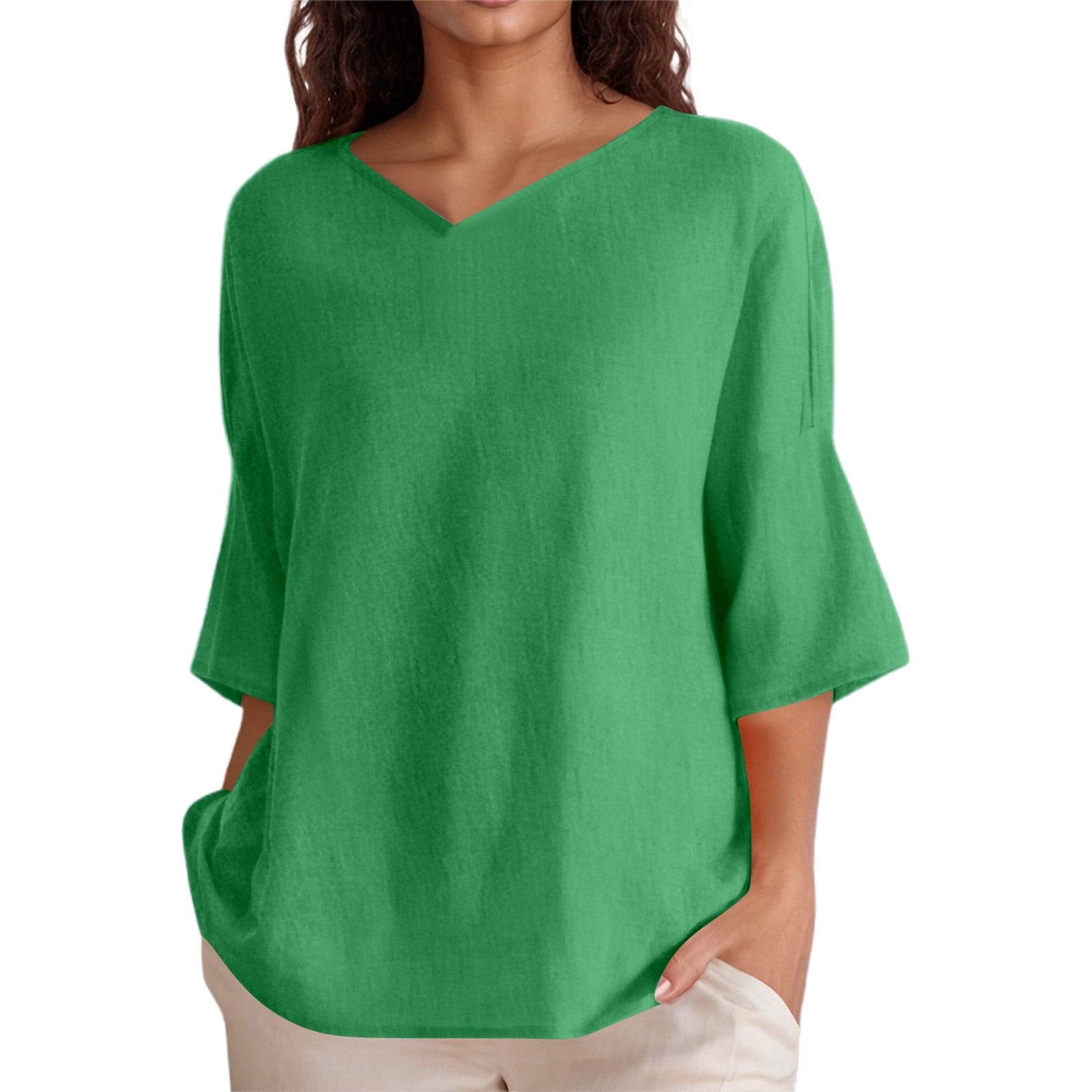 Herou Women's Summer Basic Tee - V Neck Short Sleeve High Low Loose Fit T-Shirt | Modal Fabric - View #4