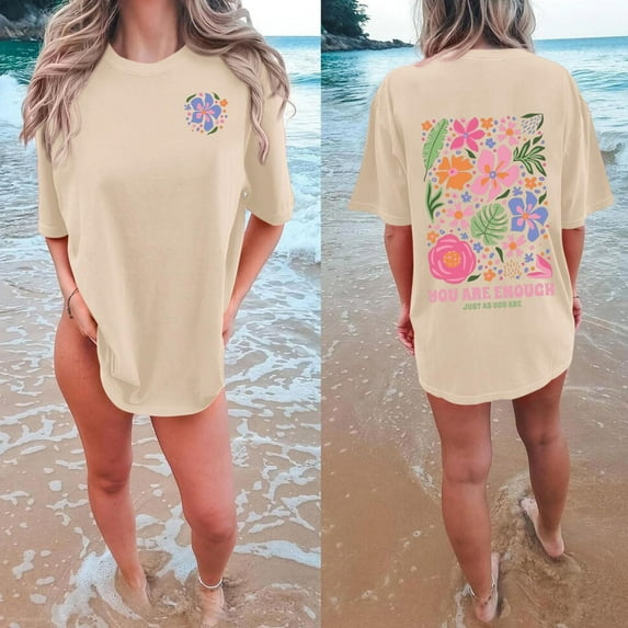 T Shirts for Women Trendy Tshirts Beach Oversized Graphic Tees Vintage Baggy Shirts Summer Cotton Vacation T-Shirts Tops