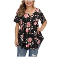 thumbnail image 1 of T-Shirts for Women Trendy, Womens Floral Printed Tunic Tops Short Sleeve V Neck Flowy Swing Blouses Casual Loose Shirts for Women, 1 of 4