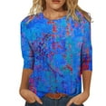 thumbnail image 1 of T Shirts for Women Tunic Casual Summer Floral 3/4 Sleeve Round Neckline Floral Printed Loose Side Split Tunic Blue T-Shirts Sizes L, 1 of 4