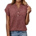 thumbnail image 1 of T Shirts for Women V Neck Casual Brushed Strip V Neck Bat Short Sleeved T Shirt, 1 of 5