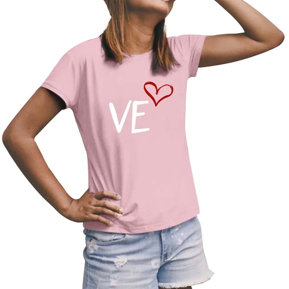T Shirts for Women Valentines Day Matching Couples Tees Love Heart Print Short Sleevee Crew Neck Pullover Tops Pink XXL