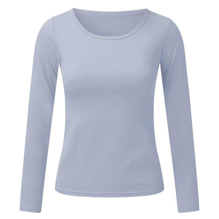 T-Shirts for Women Women's Casual Solid Color Shirts Long Sleeve T-Shirts  Loose O-neck Blouse Polyester no underwire sports bra Grey