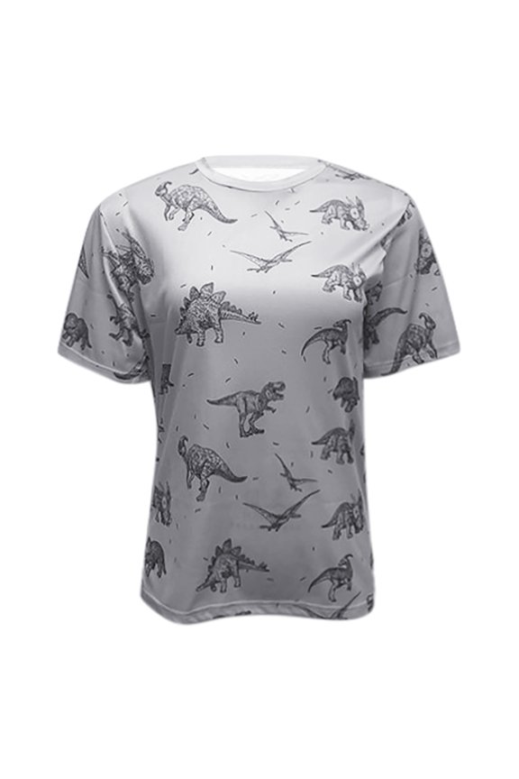 T Shirts for Women Women's Cute Dinosaur Graphic Print Short Sleeve Casual T Shirt Grey L