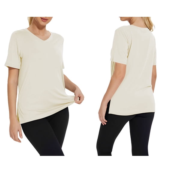 T Shirts for Women, Women's Plus Size Basic Short Sleeve V-Neck T-Shirts with Side Slits, Summer 2026 Basic Tees