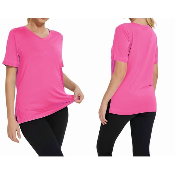 T Shirts for Women, Women's Plus Size Basic Short Sleeve V-Neck T-Shirts with Side Slits, Summer 2026 Basic Tees