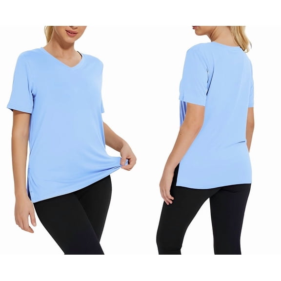 T Shirts for Women, Women's Plus Size Basic Short Sleeve V-Neck T-Shirts with Side Slits, Summer 2026 Basic Tees